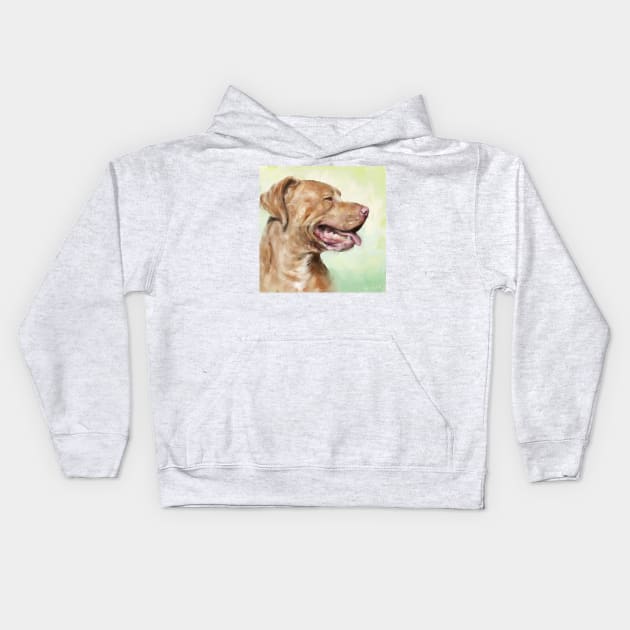 Oil Painting of a Beautiful Red Nose Pit Bull Smiling on a Green Background Kids Hoodie by ibadishi